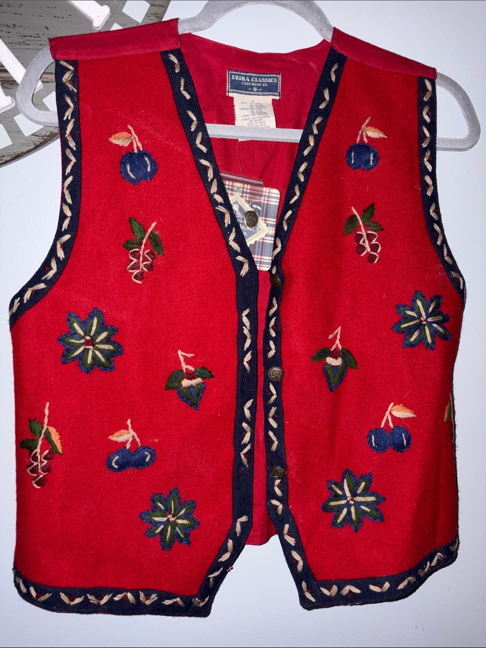 Woman’s Red Embroidered Vest by Erika Classics